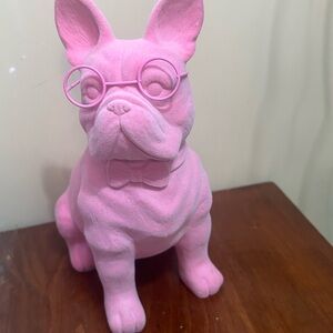 Pink French Bulldog Figurine with Glasses